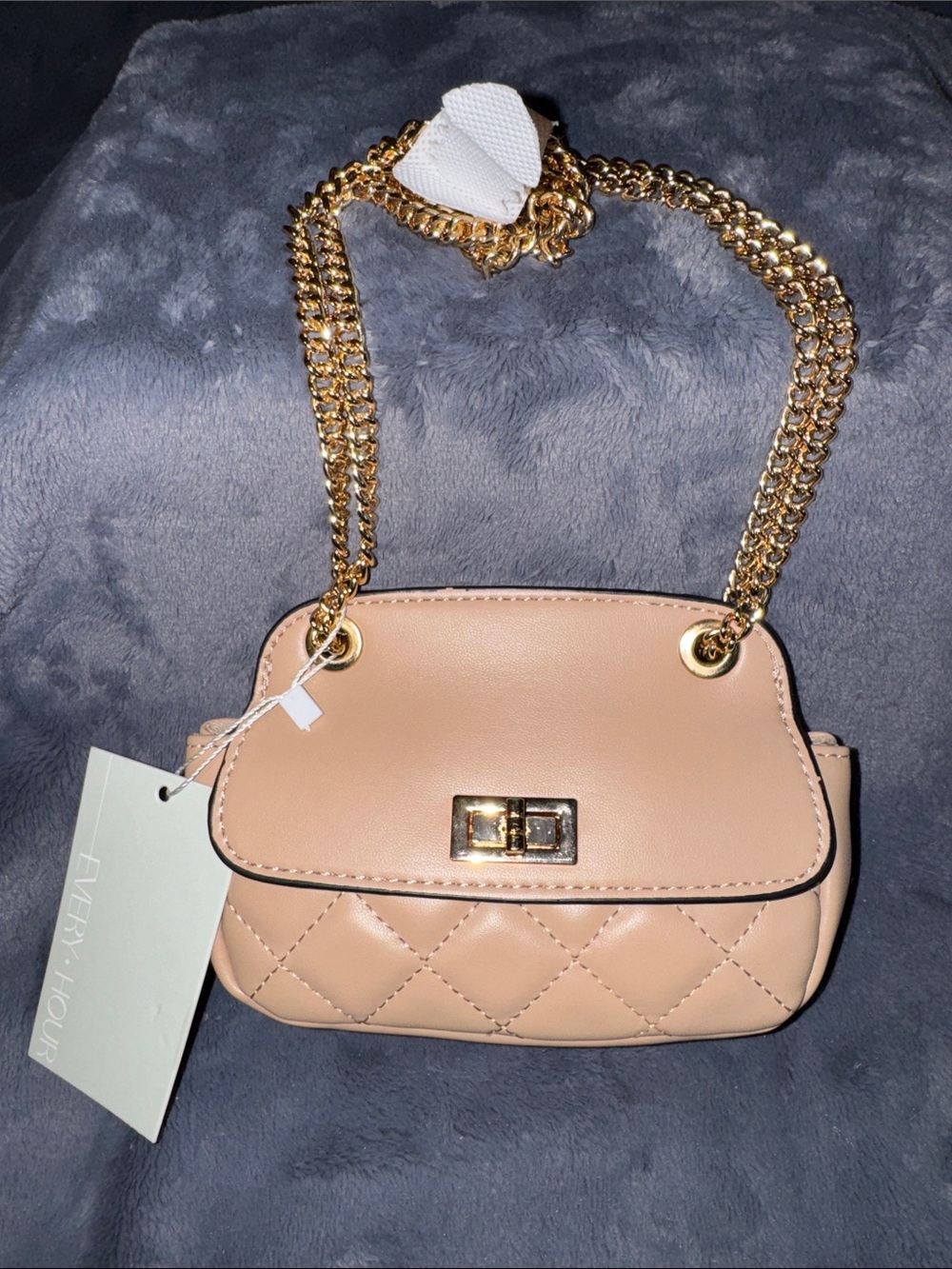 Every Hour Arabella Quilted Mini Shoulder Bag in Tan with Gold Chain